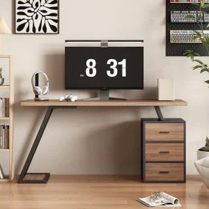 Industrieel bureau met planken en lades, MDF, metaal, bruin (138,5x58x75 cm) Industrieel bureau met planken en lades, MDF, metaal, bruin (138,5x58x75 cm)