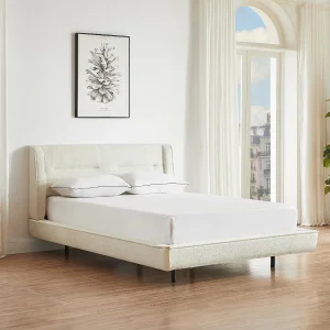 Queen size bed 160 x 200 cm in beige bouclé stof – ISYDE