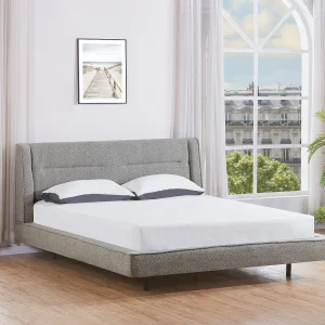 Bed 140 x 190 cm in bouclé stof grijze kleur + matras – ISYDE Bed 140 x 190 cm in bouclé stof grijze kleur + matras – ISYDE