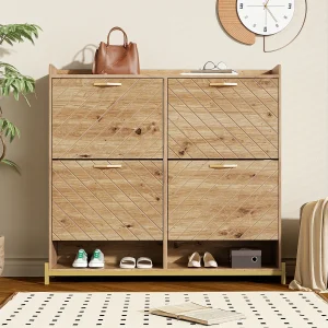 Houten schoenenkast met vier uitklapbare lades, houten meubel, 108,5x24x100 cm Houten schoenenkast met vier uitklapbare lades, houten meubel, 108,5x24x100 cm