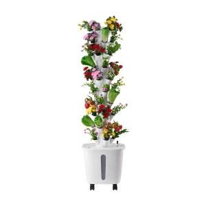 Hydrocultuursysteem SucceBuy met 50 Plantplaatsen, Verticale Toren met 10 Niveaus op Wieltjes, Uitgerust met een Waterpomp en een Kiemkit Hydrocultuursysteem SucceBuy met 50 Plantplaatsen, Verticale Toren met 10 Niveaus op Wieltjes, Uitgerust met een Waterpomp en een Kiemkit