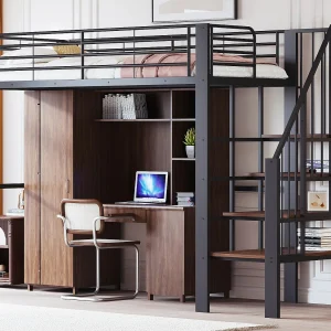 Hoogbed 90×200 cm – met ladder – met veiligheidshekken – grote opbergruimte onder het bed – zwart (matras niet inbegrepen) Hoogbed 90×200 cm – met ladder – met veiligheidshekken – grote opbergruimte onder het bed – zwart (matras niet inbegrepen)