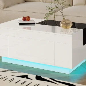 Hogglans salontafel 80×50×35,5 cm – LED-verlichting – 1 la – Uitschuifbaar blad – Wit + Zwart Hogglans salontafel 80×50×35,5 cm – LED-verlichting – 1 la – Uitschuifbaar blad – Wit + Zwart