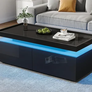 Hogglans salontafel 95×45×35 cm – met LED-verlichting – met 2 laden – Spaanplaat – Zwart Hogglans salontafel 95×45×35 cm – met LED-verlichting – met 2 laden – Spaanplaat – Zwart