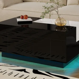 Hogglans salontafel 80×50×35,5 cm – LED-verlichting – 1 la – Uitschuifbaar blad – Zwart + Wit Hogglans salontafel 80×50×35,5 cm – LED-verlichting – 1 la – Uitschuifbaar blad – Zwart + Wit