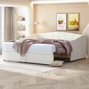 Hypoallergene fluwelen uitschuifbare slaapbank, uitschuifbaar 90/180×200 cm, met lattenbodem, beige (212x188x74 cm) Hypoallergene fluwelen uitschuifbare slaapbank, uitschuifbaar 90/180×200 cm, met lattenbodem, beige (212x188x74 cm)