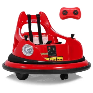 HOMEMIYN 12V bumperauto, 2 snelh. ✓ASTM. Afstandsbediening, Bluetooth+LED, 360° draai, vijfpuntsgordel. Voor 1.5-5 jr. Rood.