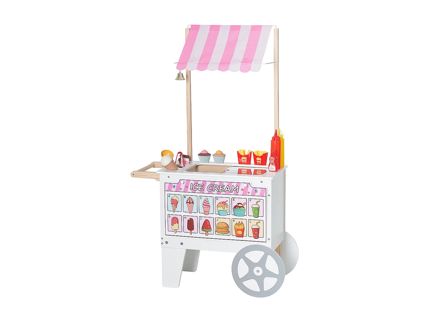 Ijscowagen voor Kinderen SucceBuy, Meer dan 20 Accessoires, Ijskraam, Fantasiespeelset, met IJshoorntje, Ijslolly, voor Peuters van 3-7 Jaar