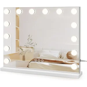 Hollywood LED make-upspiegel, 14 lampjes, 3 standen, Verstelbare helderheid, Touchbediening, 50x42cm, Ideaal voor kaptafel, Wit Hollywood LED make-upspiegel, 14 lampjes, 3 standen, Verstelbare helderheid, Touchbediening, 50x42cm, Ideaal voor kaptafel, Wit