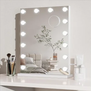 Hollywood Make-upspiegel 14 LED 40×52 cm met 3 lichtstanden, dimbaar & touchbediening, tafel- of wandmontage, ideaal voor slaapkamer, wit Hollywood Make-upspiegel 14 LED 40×52 cm met 3 lichtstanden, dimbaar & touchbediening, tafel- of wandmontage, ideaal voor slaapkamer, wit