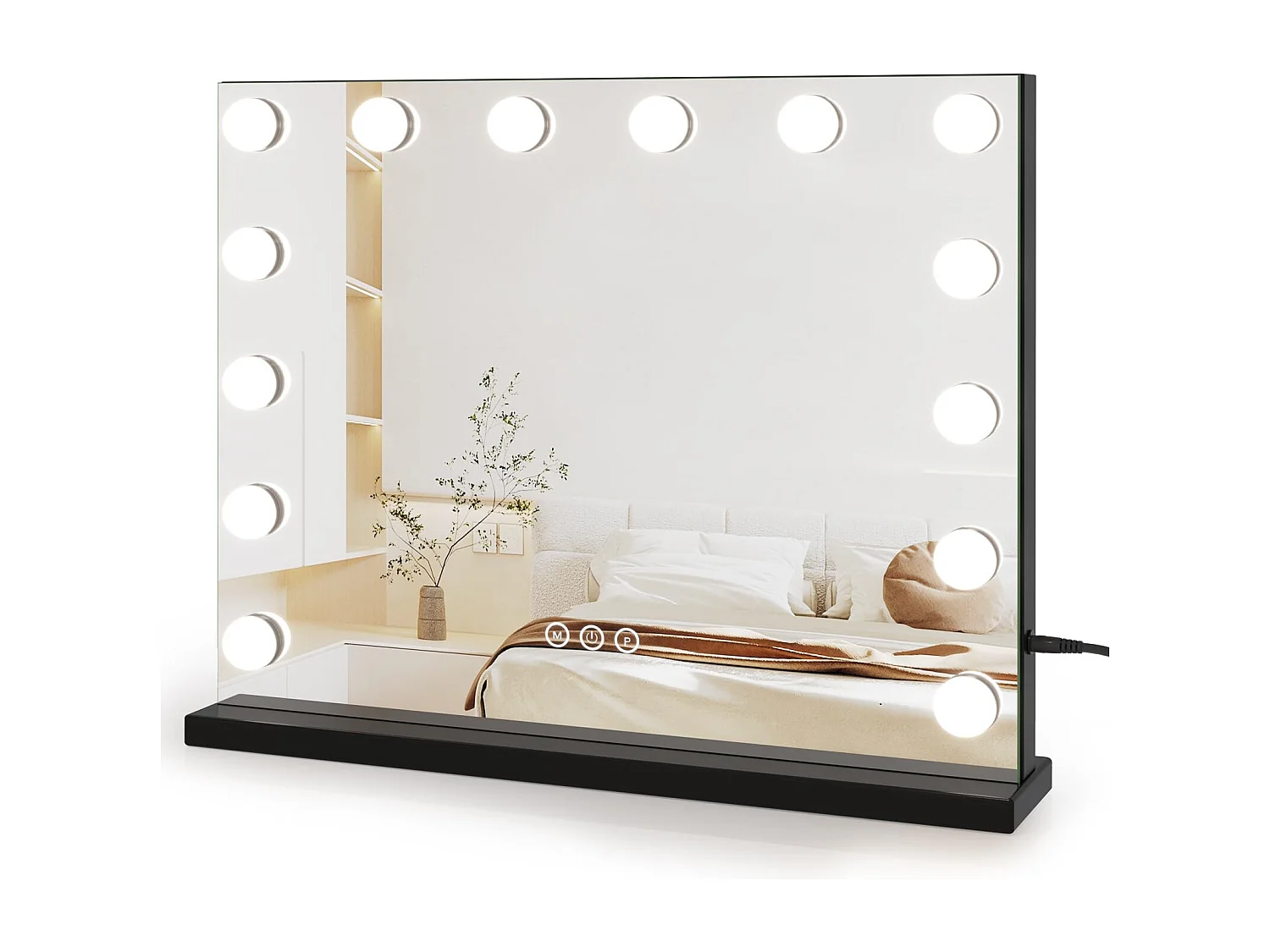 Hollywood make-upspiegel 14 LED's, 50x42cm, 3 standen, Verstelbare helderheid, Touchbediening, Ideaal voor kaptafel, Tafelmontage, Zwart