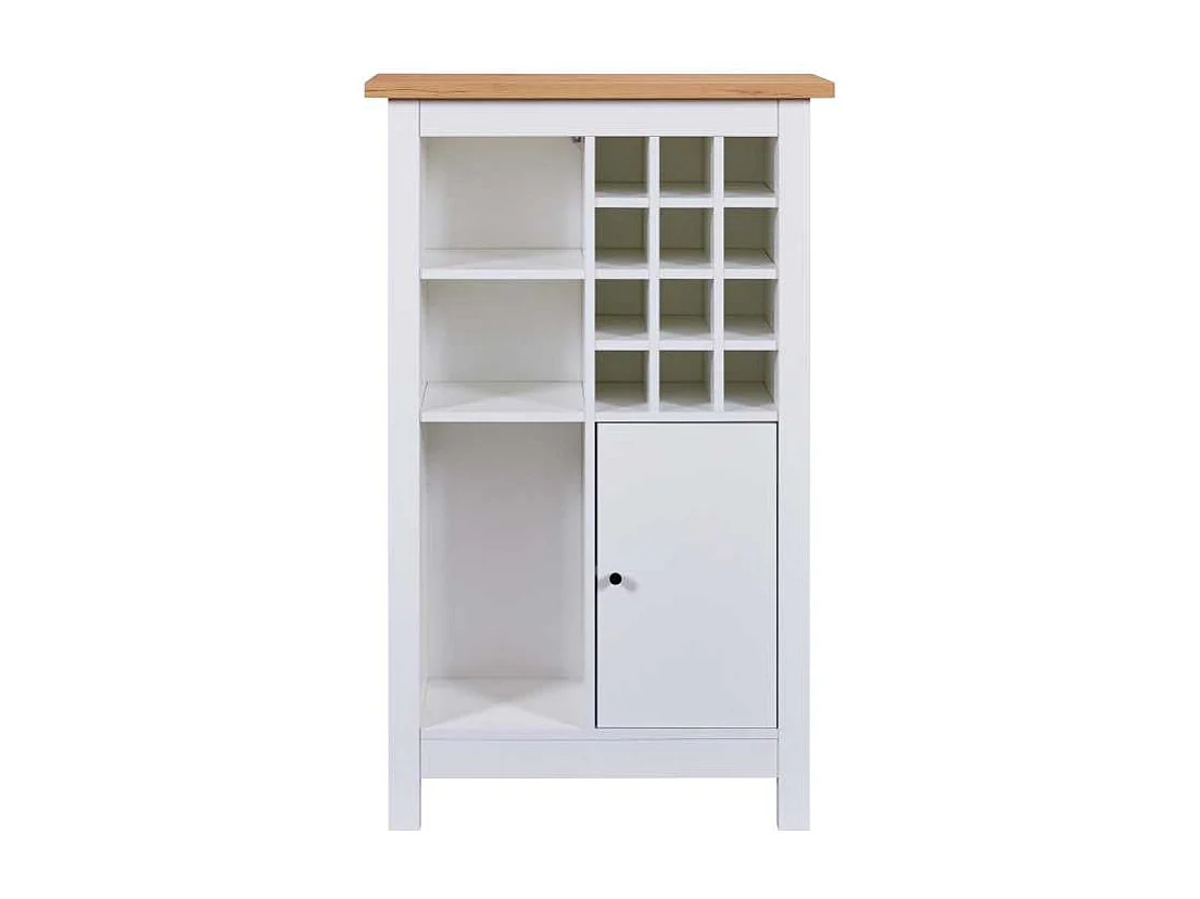 Julina wandkast wijnrek, 1 deur, 3 open planken, 12 ruimte voor wijn wit,eik decor.
