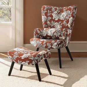 HomeMiYN Fauteuil met kussen en kruk – Rustieke hoekstoel voor de woonkamer