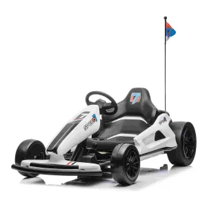HOMEMiYN 24V 13 km/u elektrische driftkart met zachte start, muziek, claxon, veiligheidsgordel voor kinderen van 8-12 jaar (blauw).