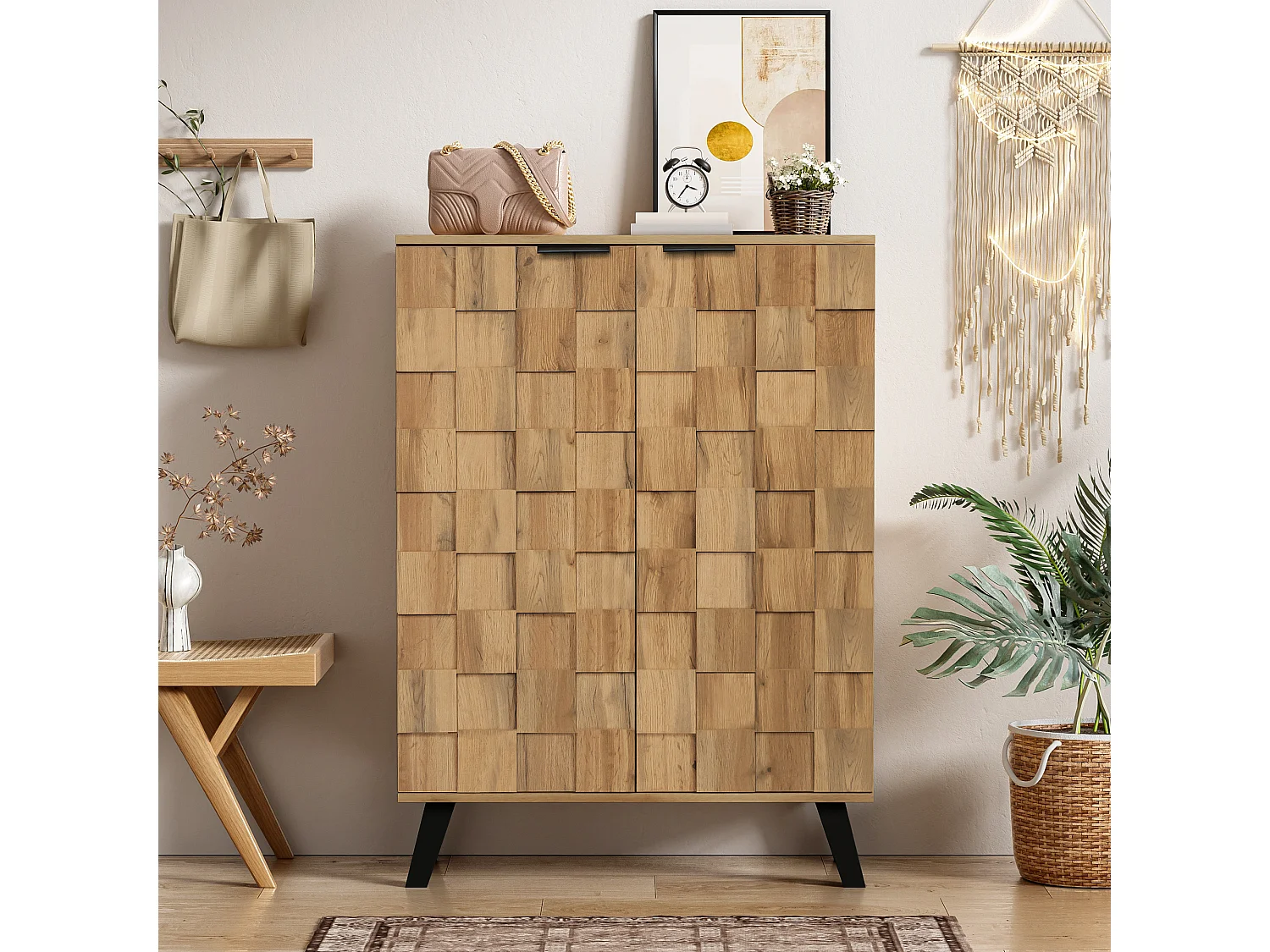Houten schoenenrek, 5 niveaus, verstelbare planken, gangkast, 80,5 x 35 x 109,5 cm
