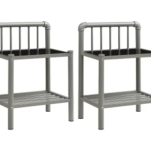 Ivelira Nachtkastjes 2 st metaal en glas grijs en zwart Ivelira Nachtkastjes 2 st metaal en glas grijs en zwart