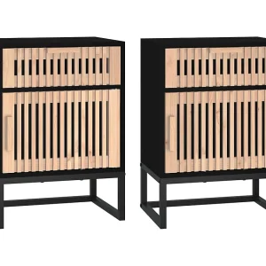 Karla  Nachtkastjes 2 st 40x30x55,5 cm bewerkt hout en ijzer zwart