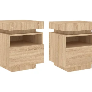 Josane  Nachtkastjes met LED 2 st 40x39x48,5 cm sonoma eikenkleurig