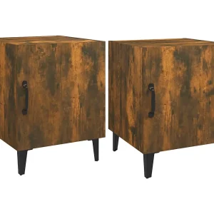 Hondo Nachtkastjes 2 st bewerkt hout gerookt eikenkleurig Hondo Nachtkastjes 2 st bewerkt hout gerookt eikenkleurig