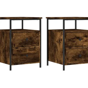 Janora Nachtkastjes 2 st 44x45x60 cm bewerkt hout gerookt eikenkleurig Janora Nachtkastjes 2 st 44x45x60 cm bewerkt hout gerookt eikenkleurig