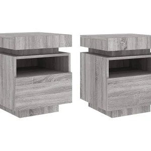 Josane  Nachtkastjes met LED 2 st 40x39x48,5 cm grijs sonoma