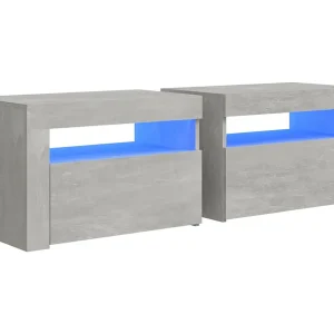 Julian  Nachtkastjes 2 st met LED-verlichting 60x35x40 cm betongrijs