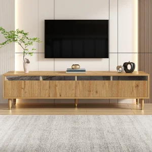 Houten tv-meubel van 178 cm met ledverlichting en 4 opberglades – voor woonkamer en kantoor Houten tv-meubel van 178 cm met ledverlichting en 4 opberglades – voor woonkamer en kantoor