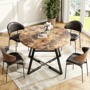 Industriële ronde eettafel 120 cm met opbergplank, vintage stijl voor keuken en eetkamer, 4-6 personen Industriële ronde eettafel 120 cm met opbergplank, vintage stijl voor keuken en eetkamer, 4-6 personen