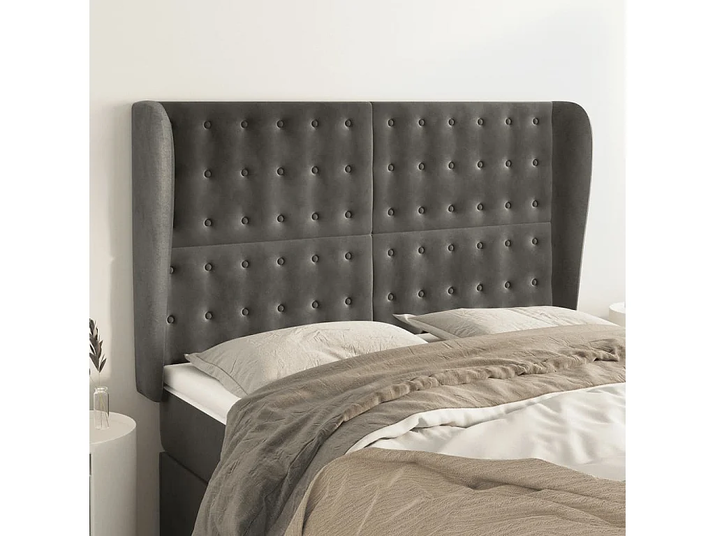 Hoofdbord | Hoofdeinde met randen 147x23x118/128 cm fluweel donkergrijs