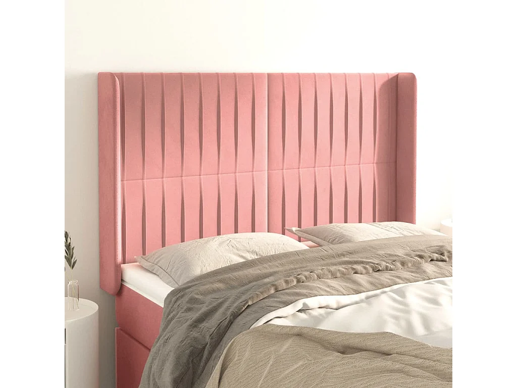 Hoofdbord | Hoofdeinde met randen 147x16x118/128 cm fluweel roze