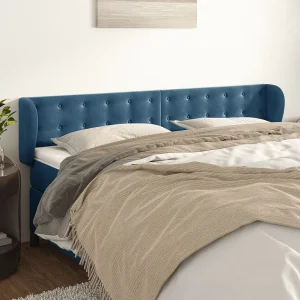 Hoofdbord | Hoofdeinde met randen 163x23x78/88 cm fluweel donkerblauw