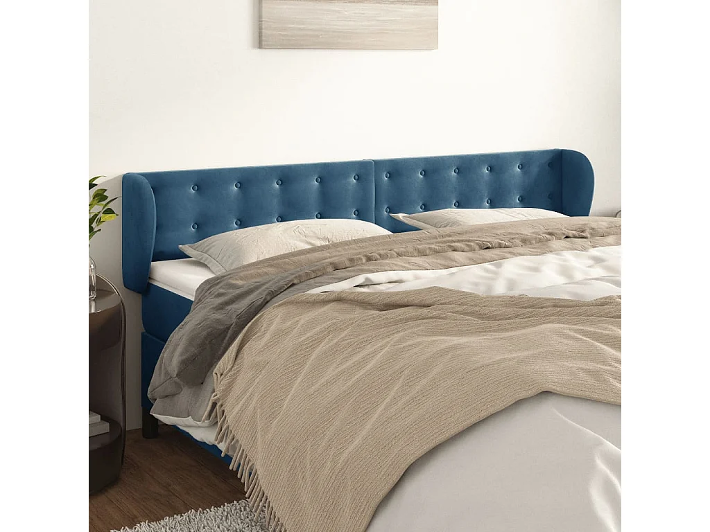 Hoofdbord | Hoofdeinde met randen 163x23x78/88 cm fluweel donkerblauw