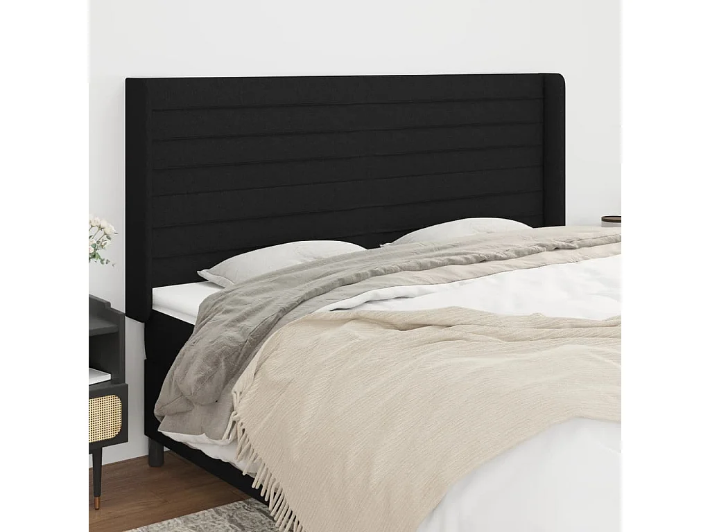 Hoofdbord | Hoofdeinde met randen 183x16x118/128 cm stof zwart