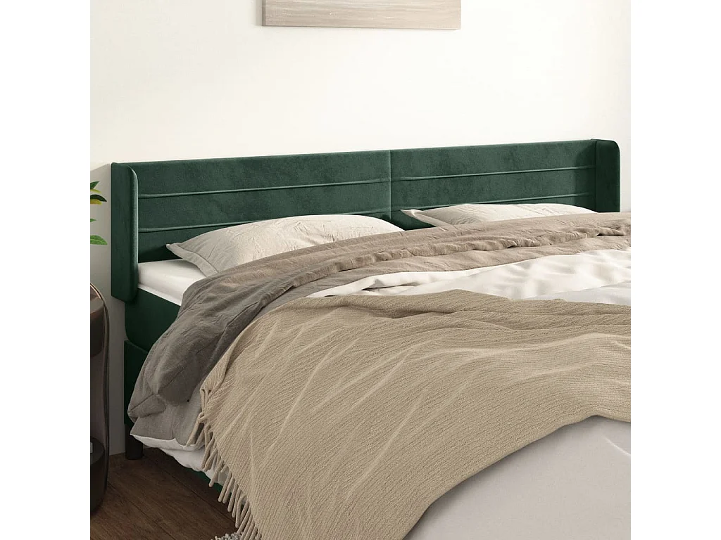Hoofdbord | Hoofdeinde met randen 163x16x78/88 cm fluweel donkergroen