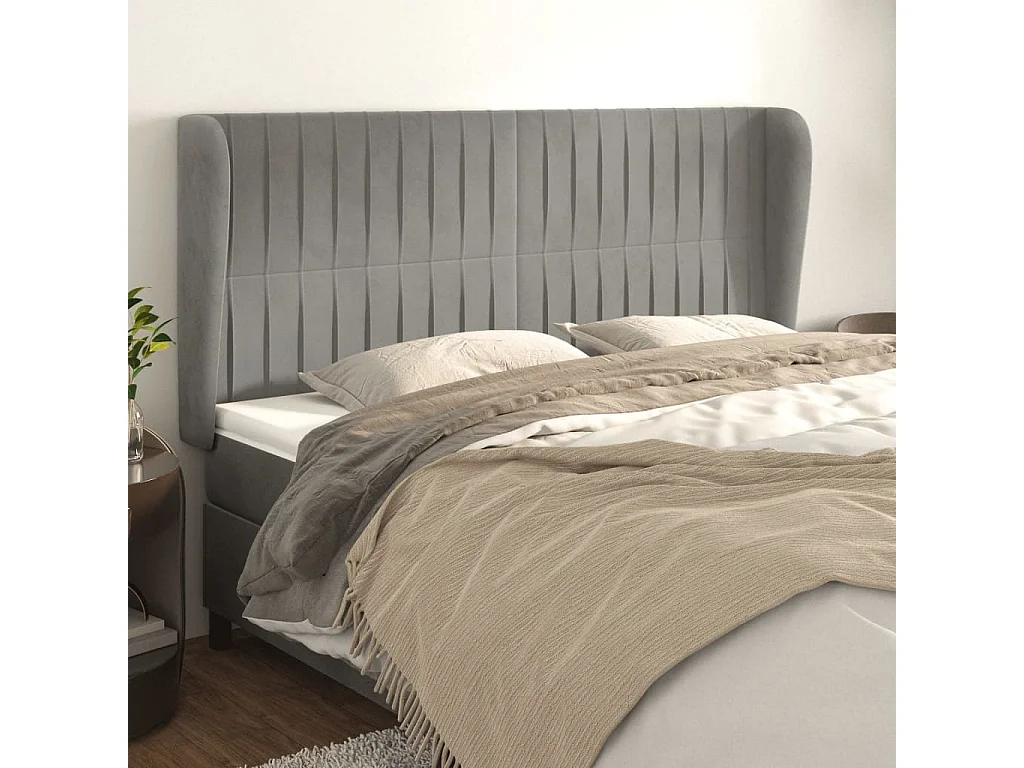 Hoofdbord | Hoofdeinde met randen 163x23x118/128 cm fluweel lichtgrijs