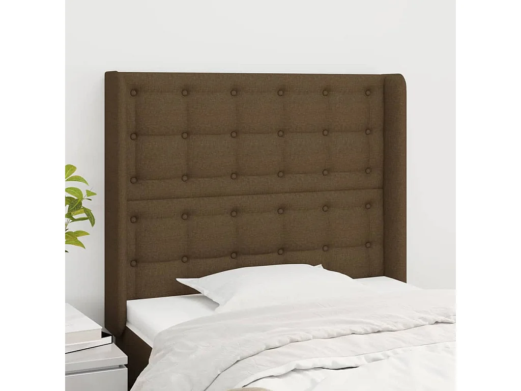 Hoofdbord | Hoofdeinde met randen 103x16x118/128 cm stof donkerbruin