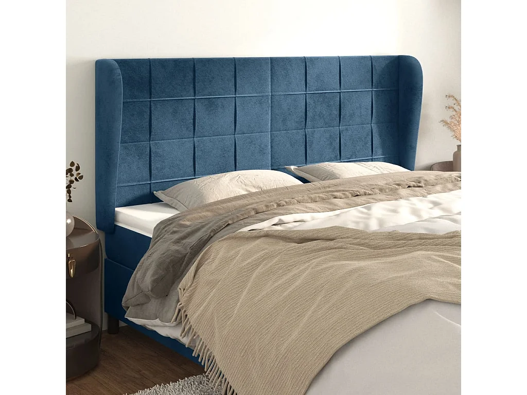 Hoofdbord | Hoofdeinde met randen 163x23x118/128 cm fluweel donkerblauw