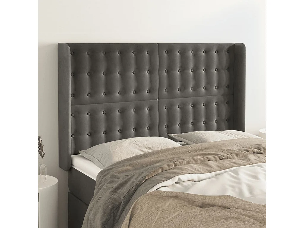 Hoofdbord | Hoofdeinde met randen 147x16x118/128 cm fluweel donkergrijs