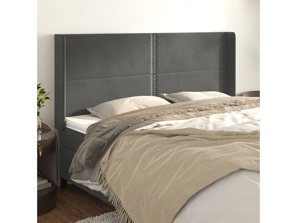 Hoofdbord | Hoofdeinde met randen 183x16x118/128 cm fluweel donkergrijs