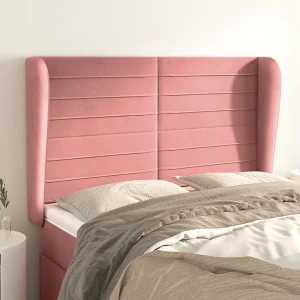 Hoofdbord | Hoofdeinde met randen 147x23x118/128 cm fluweel roze Hoofdbord | Hoofdeinde met randen 147x23x118/128 cm fluweel roze
