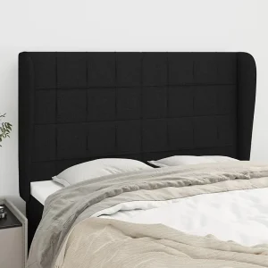 Hoofdbord | Hoofdeinde met randen 147x23x118/128 cm stof zwart Hoofdbord | Hoofdeinde met randen 147x23x118/128 cm stof zwart