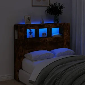 Hoofdbord | Hoofdeinde met LED 120×18,5×103,5 cm bewerkt hout gerookt eiken Hoofdbord | Hoofdeinde met LED 120×18,5×103,5 cm bewerkt hout gerookt eiken
