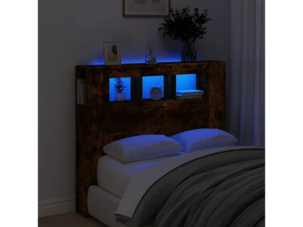 Hoofdbord | Hoofdeinde met LED 120x18,5x103,5 cm bewerkt hout gerookt eiken