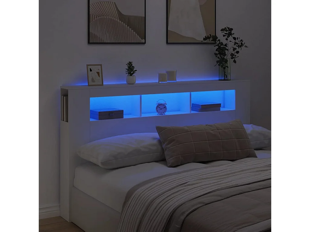 Hoofdbord | Hoofdeinde met LED 180x18,5x103,5 cm bewerkt hout wit