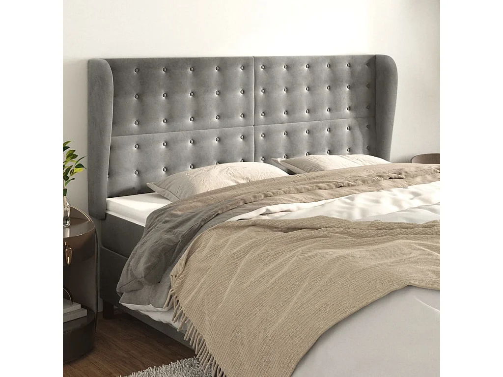 Hoofdbord | Hoofdeinde met randen 163x23x118/128 cm fluweel lichtgrijs