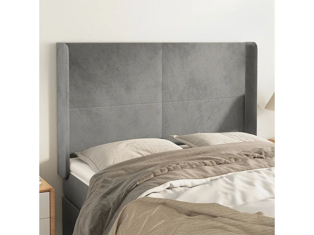 Hoofdbord | Hoofdeinde met randen 147x16x118/128 cm fluweel lichtgrijs