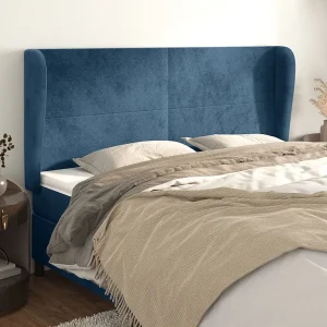 Hoofdbord | Hoofdeinde met randen 183x23x118/128 cm fluweel donkerblauw