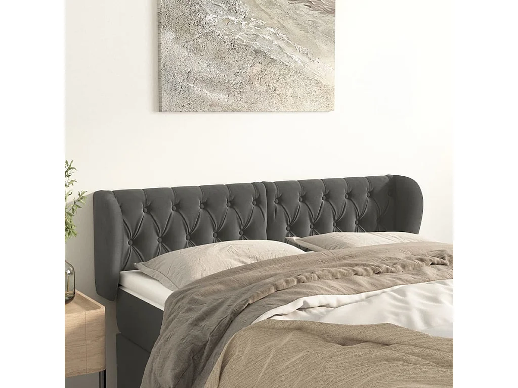 Hoofdbord | Hoofdeinde met randen 147x23x78/88 cm fluweel donkergrijs