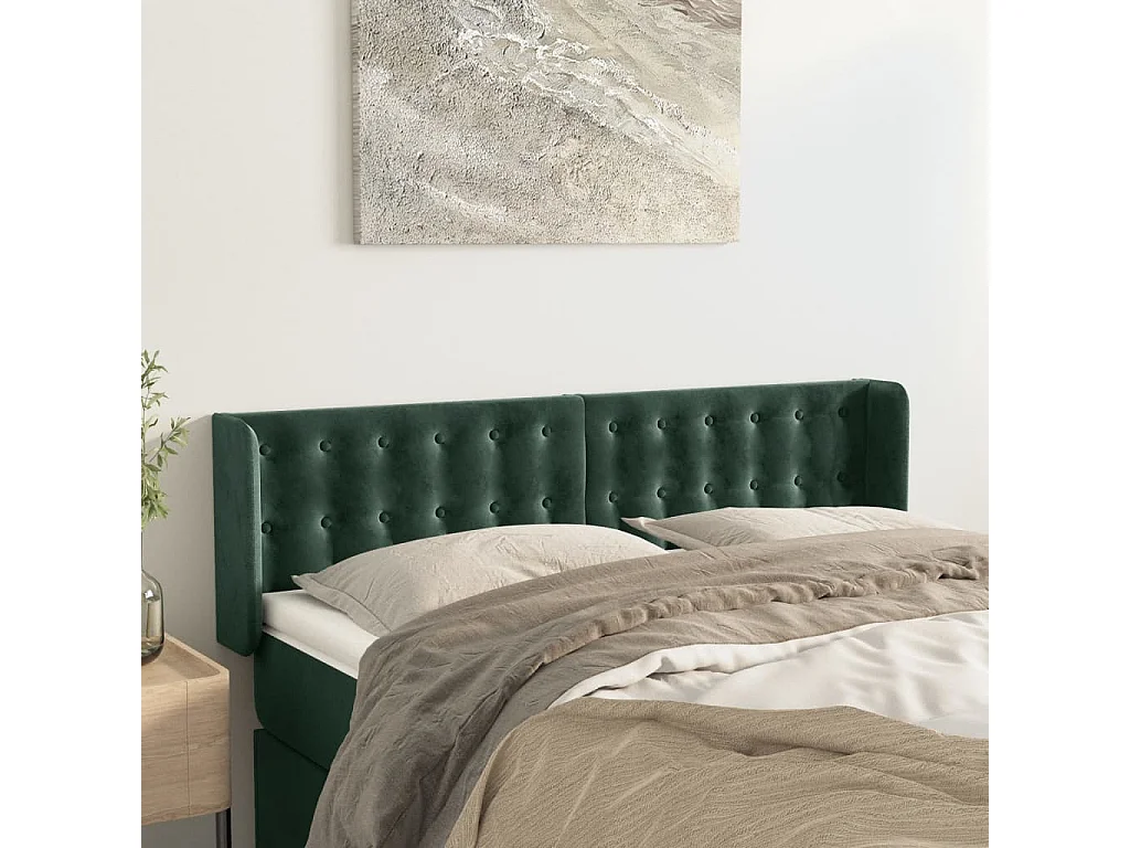 Hoofdbord | Hoofdeinde met randen 147x16x78/88 cm fluweel donkergroen