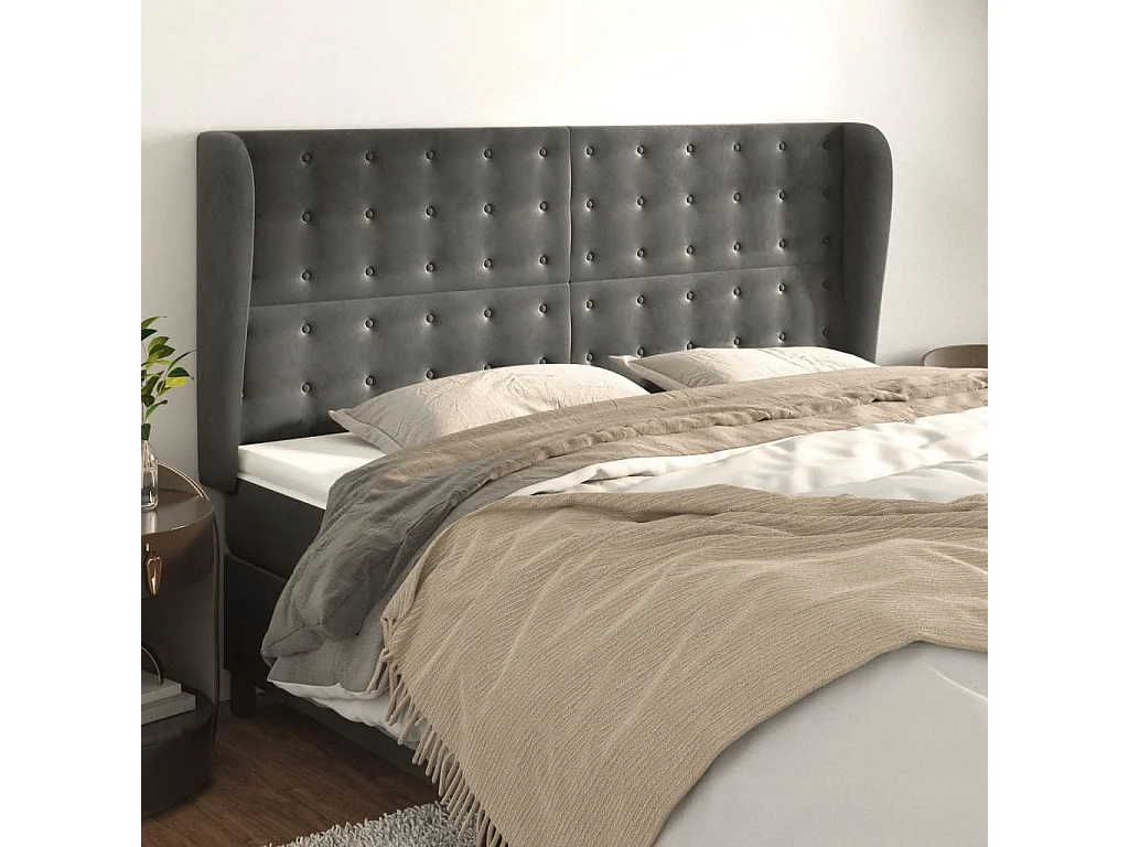 Hoofdbord | Hoofdeinde met randen 163x23x118/128 cm fluweel donkergrijs
